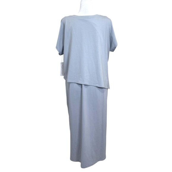 Soft Surroundings MyKonos Midi Dress Short Sleeve Stretch Pearl Blue Size L NEW - Picture 4 of 10